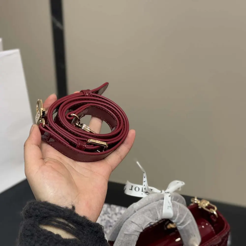 Dior Women Small Lady D-Joy Bag Cherry Red Patent Cannage Calfskin - image 8