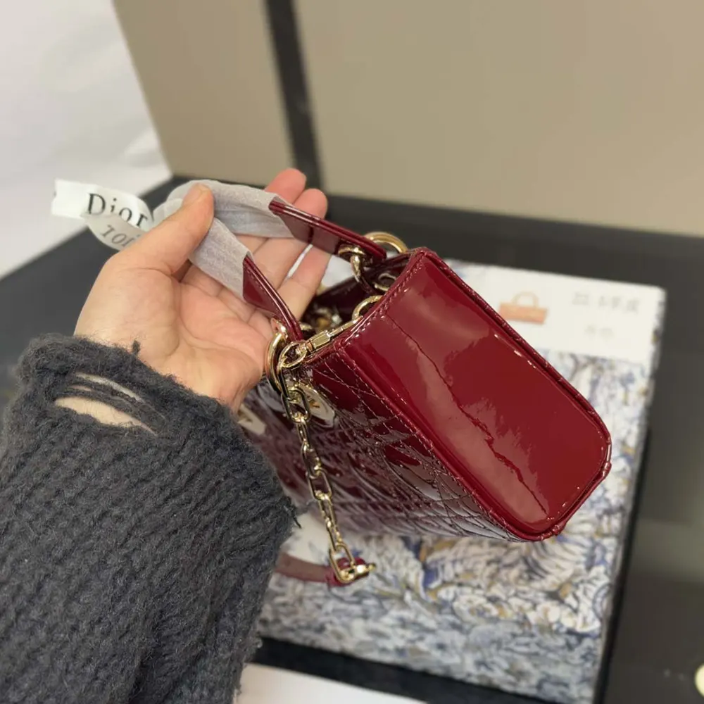 Dior Women Small Lady D-Joy Bag Cherry Red Patent Cannage Calfskin - image 7