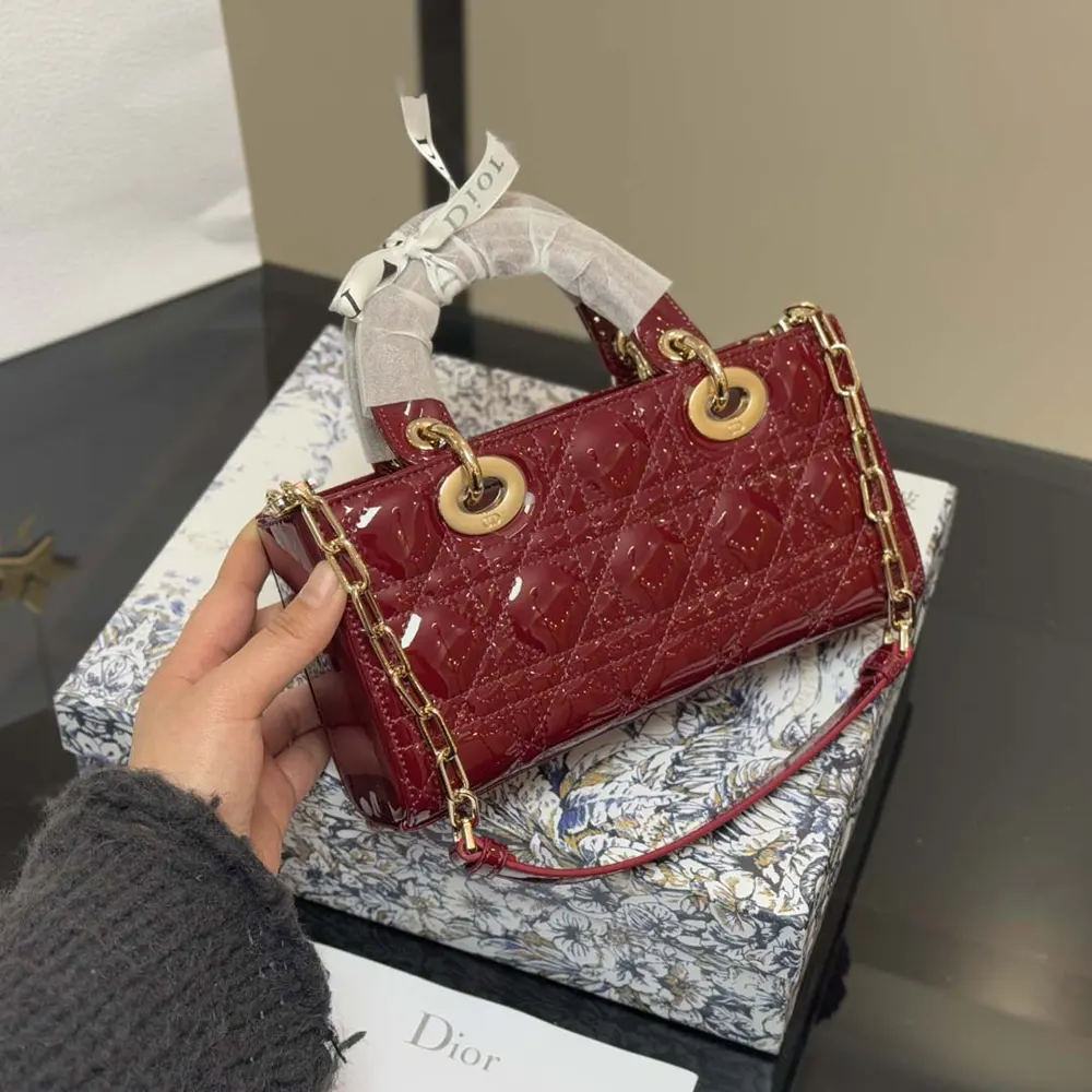 Dior Women Small Lady D-Joy Bag Cherry Red Patent Cannage Calfskin - image 5