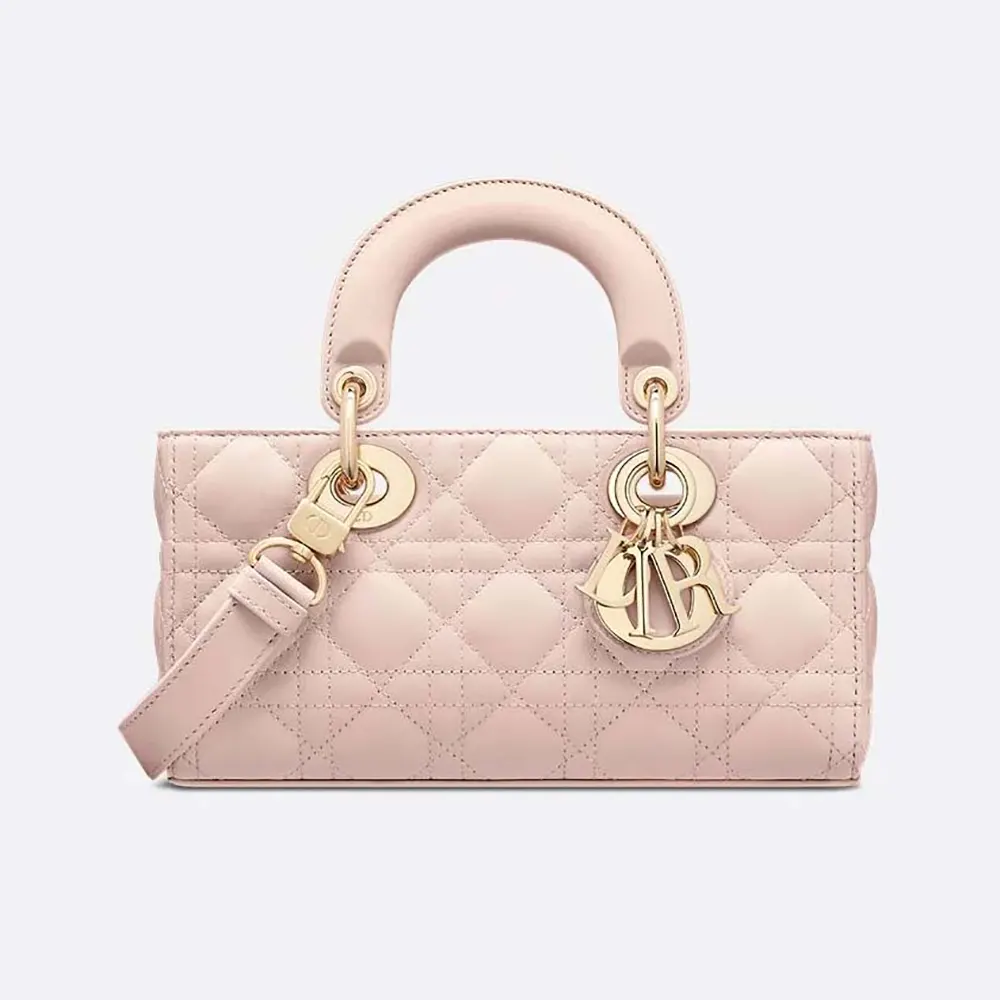 Front view of Dior Women Small Lady D-Joy Bag Powder Pink Cannage Lambskin