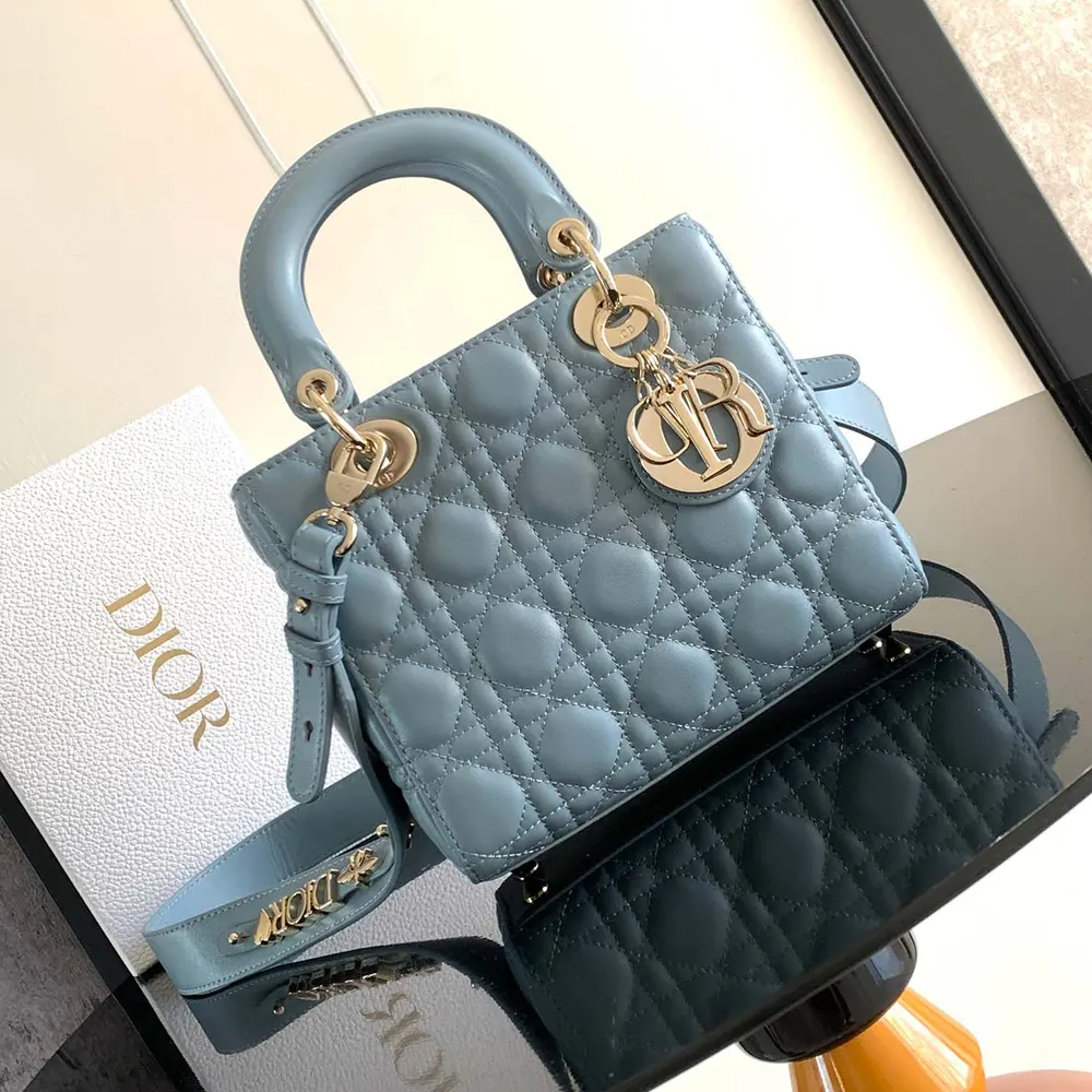 Close-up of Cannage stitching detail on Dior Women Small Lady Dior My ABCDior Bag