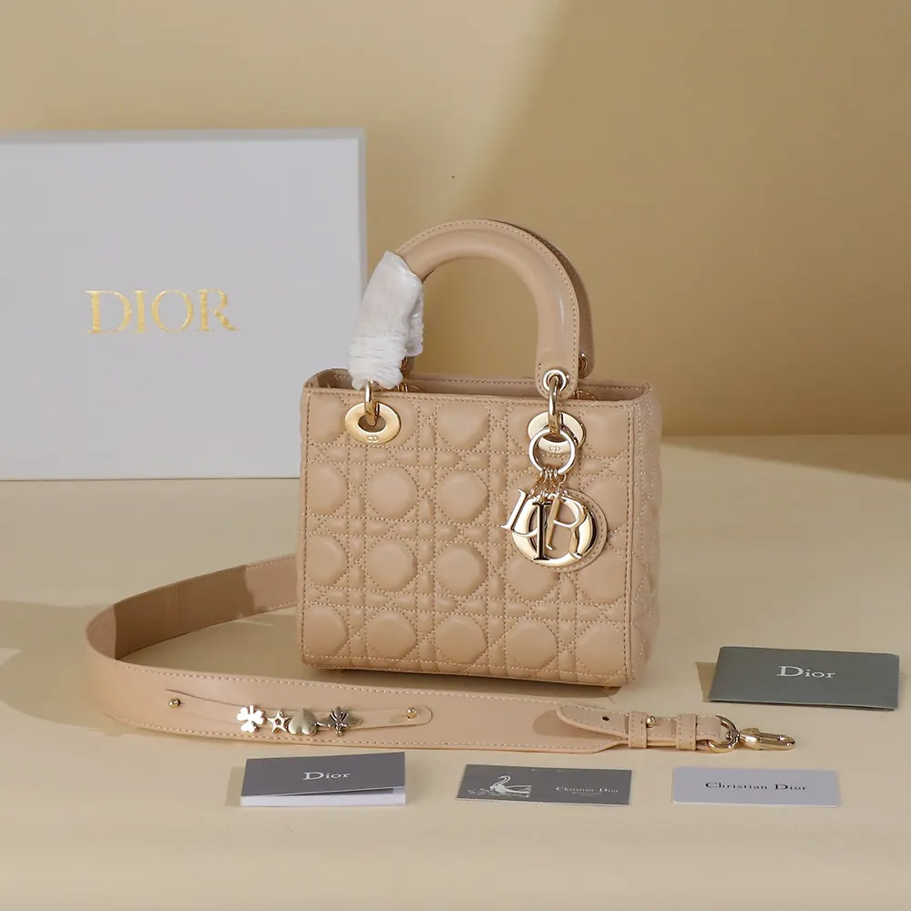 Close-up of signature cannage stitching on Dior Women Small Lady Dior My ABCDior Bag