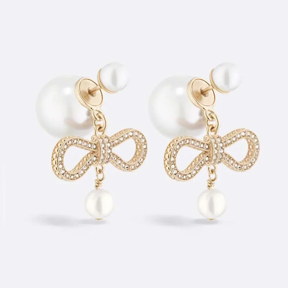 Front view of Dior Women Tribales Earrings with white resin pearls