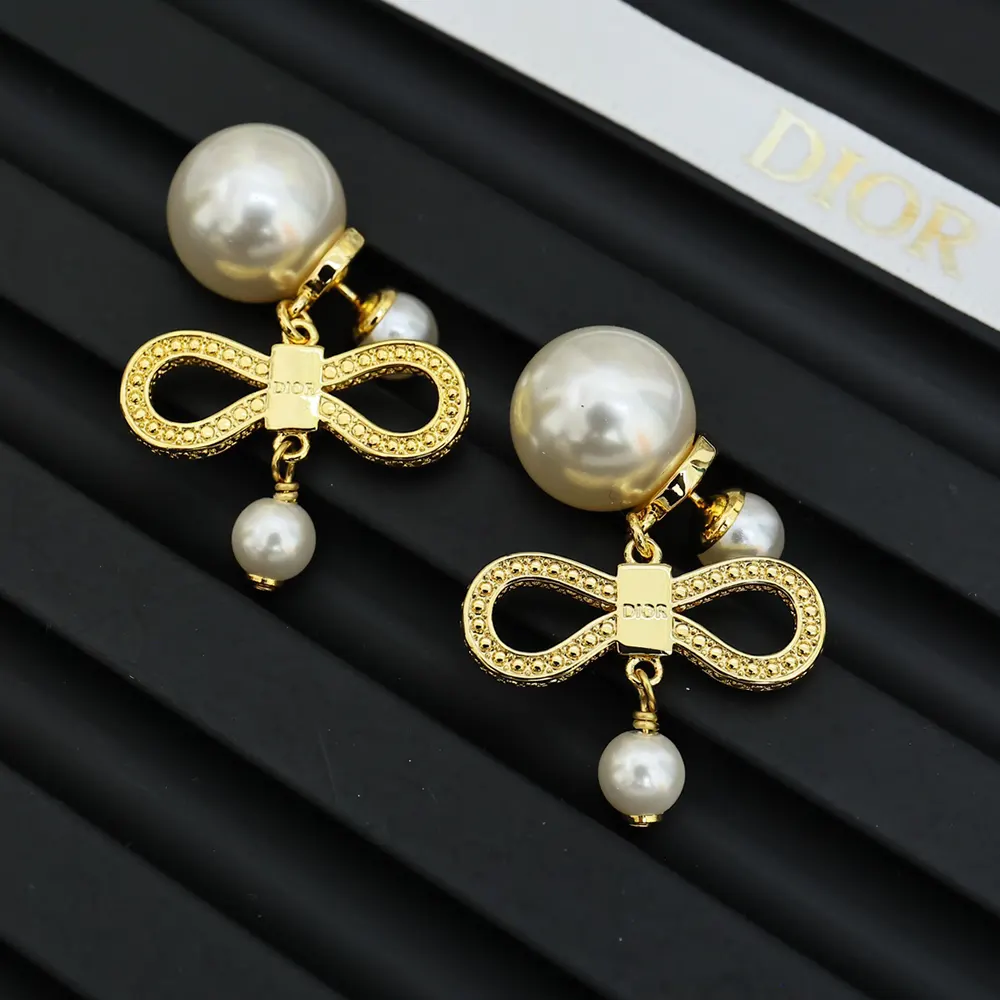 Dior Women Tribales Earrings Champagne-Finish Metal with White Resin Pearls - image 4