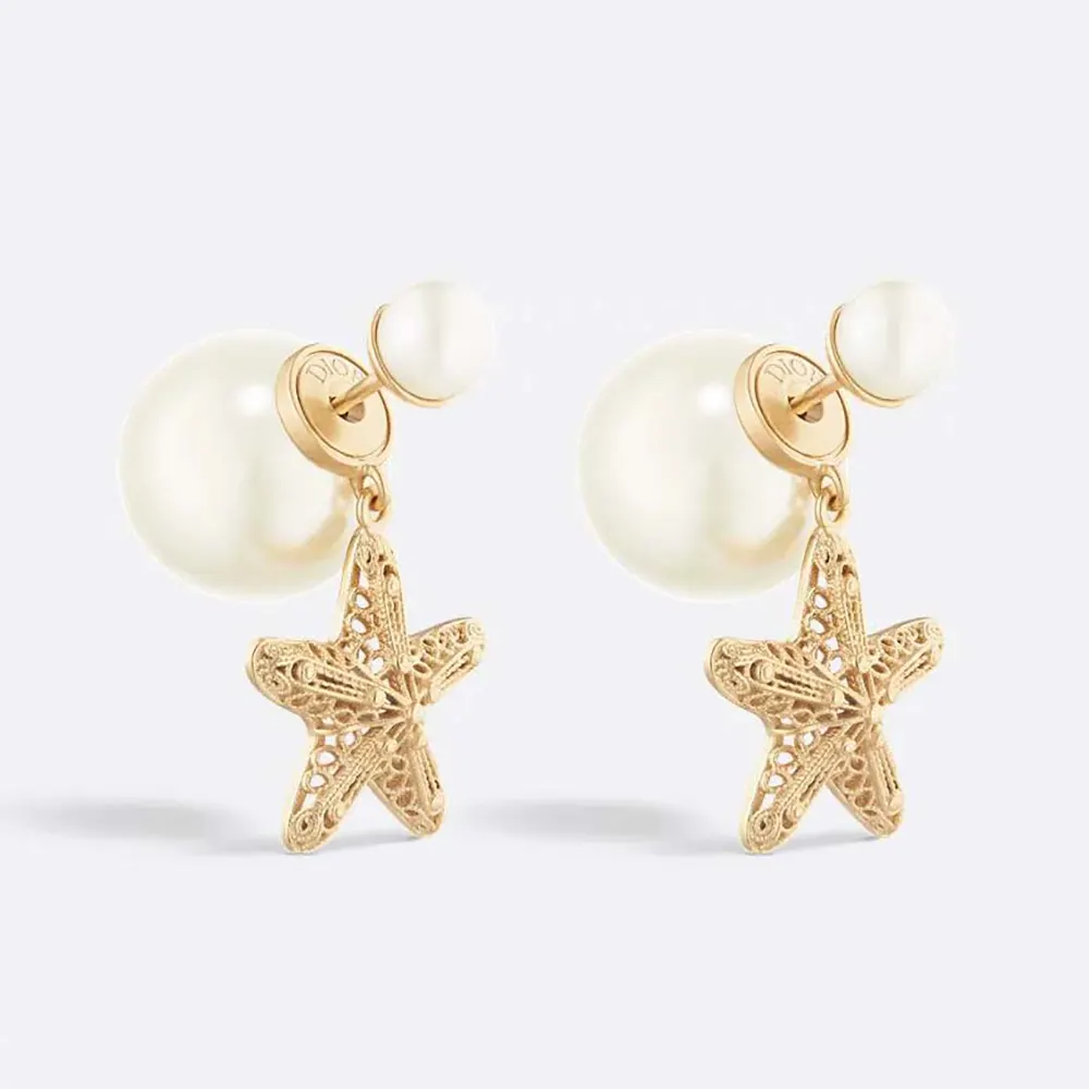 Front view of Dior Women Tribales Earrings Gold-Finish Metal showing signature double studs