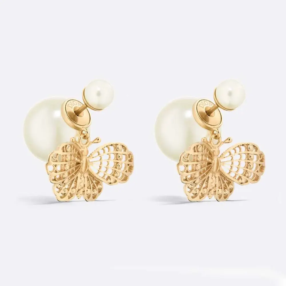 Front view of Dior Women Tribales Earrings Gold-Finish Metal and White Resin Pearls
