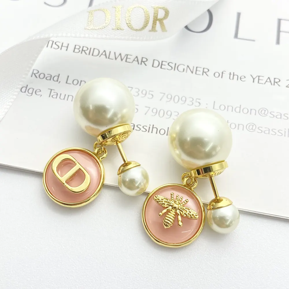 Dior Women Tribales Earrings Gold-Finish Metal with Hydrangea Pink Transparent Resin - image 4
