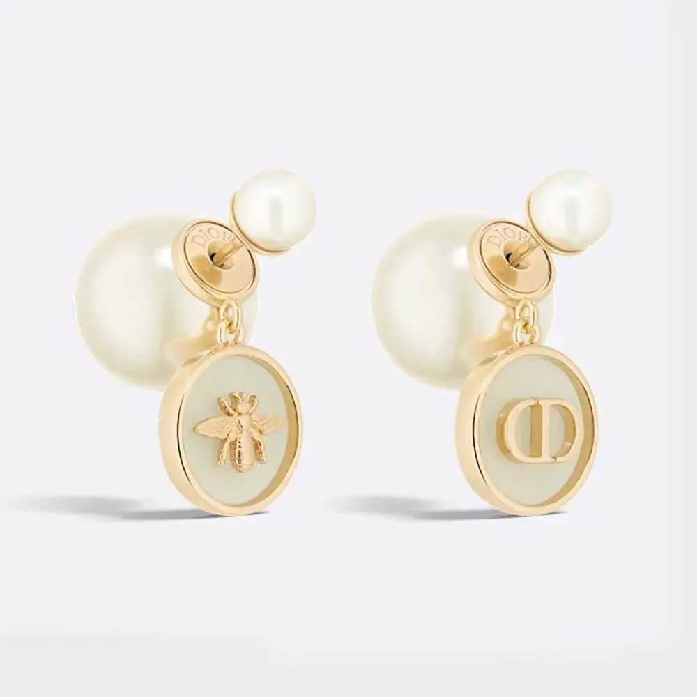 Front view of Dior Women Tribales Earrings gold-finish metal and green resin