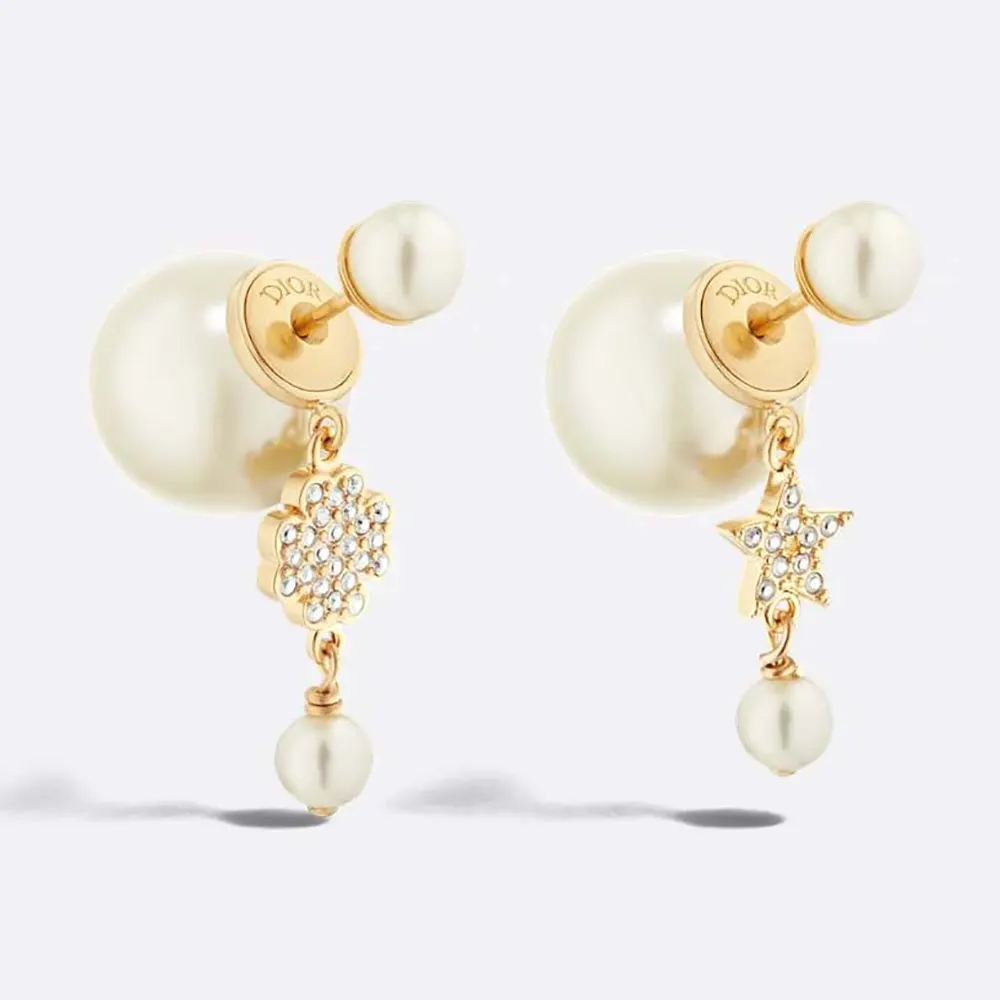 Front view of Dior Women Tribales Earrings gold-finish with white resin pearls