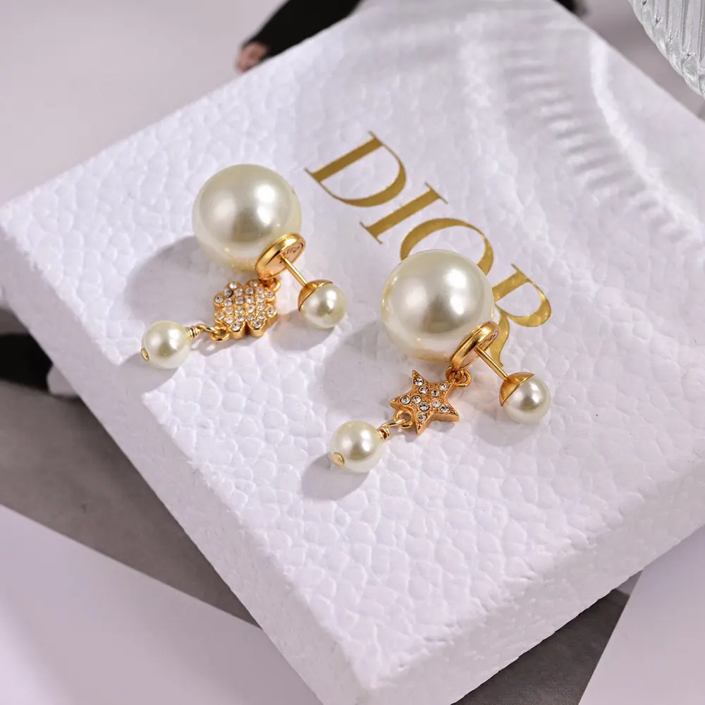 Side profile showing clip closure of Dior Women Tribales Earrings gold metal