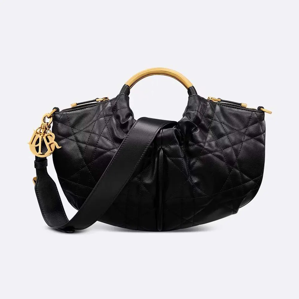 Front view of Dior Women Walk in Dior Purse Black Macrocannage Calfskin