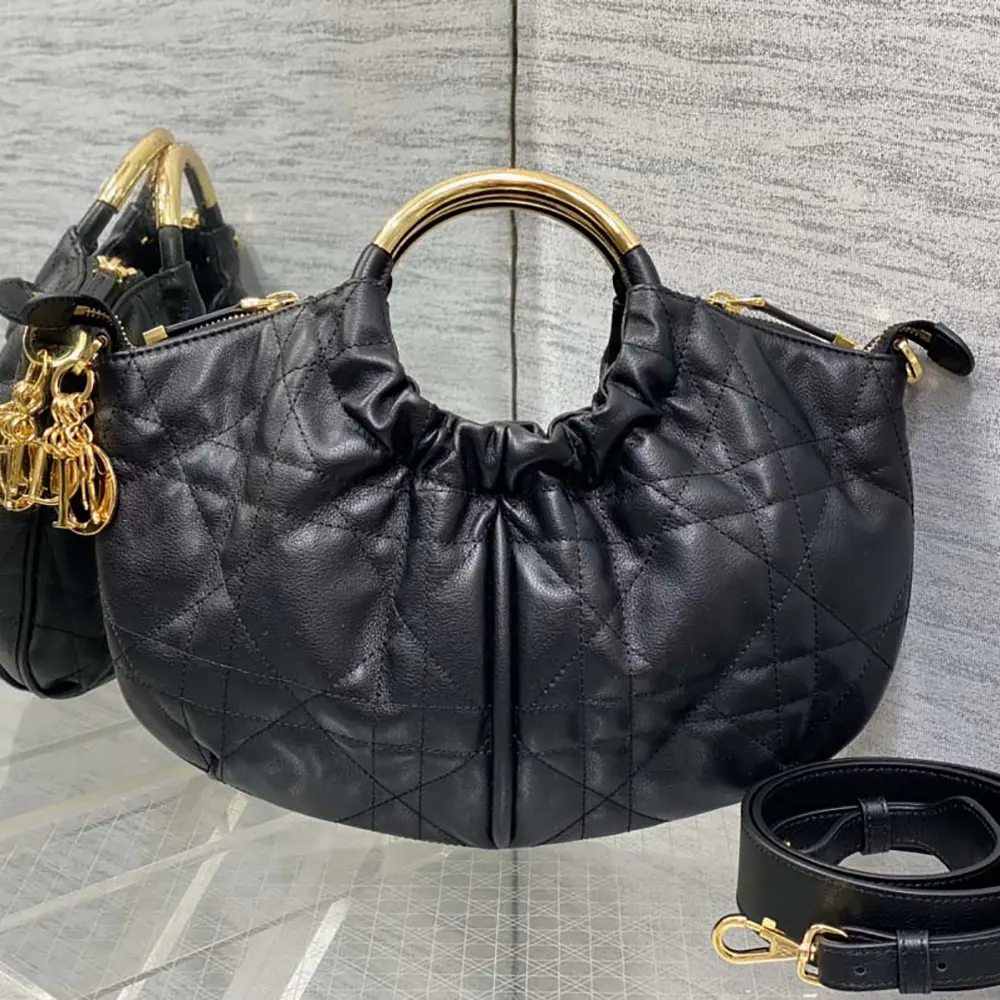Side angle showing silhouette and strap detail of Dior Women Walk in Dior Purse