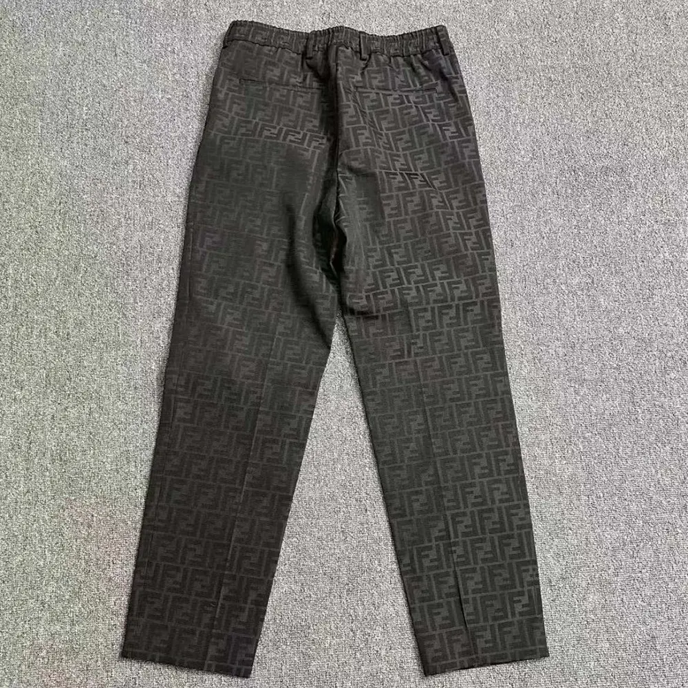 Side angle detail of fabric texture on Fendi Men Black Fabric Trousers
