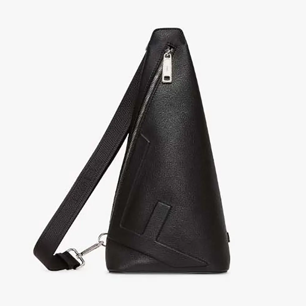 Front view of Fendi Men Roma Leather Fendi Cono One-shoulder Backpack in black leather