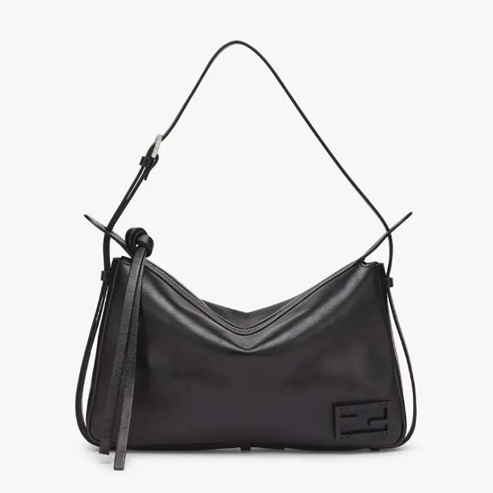 Front view of Fendi Unisex Simply Fendi Medium Black Leather Bag