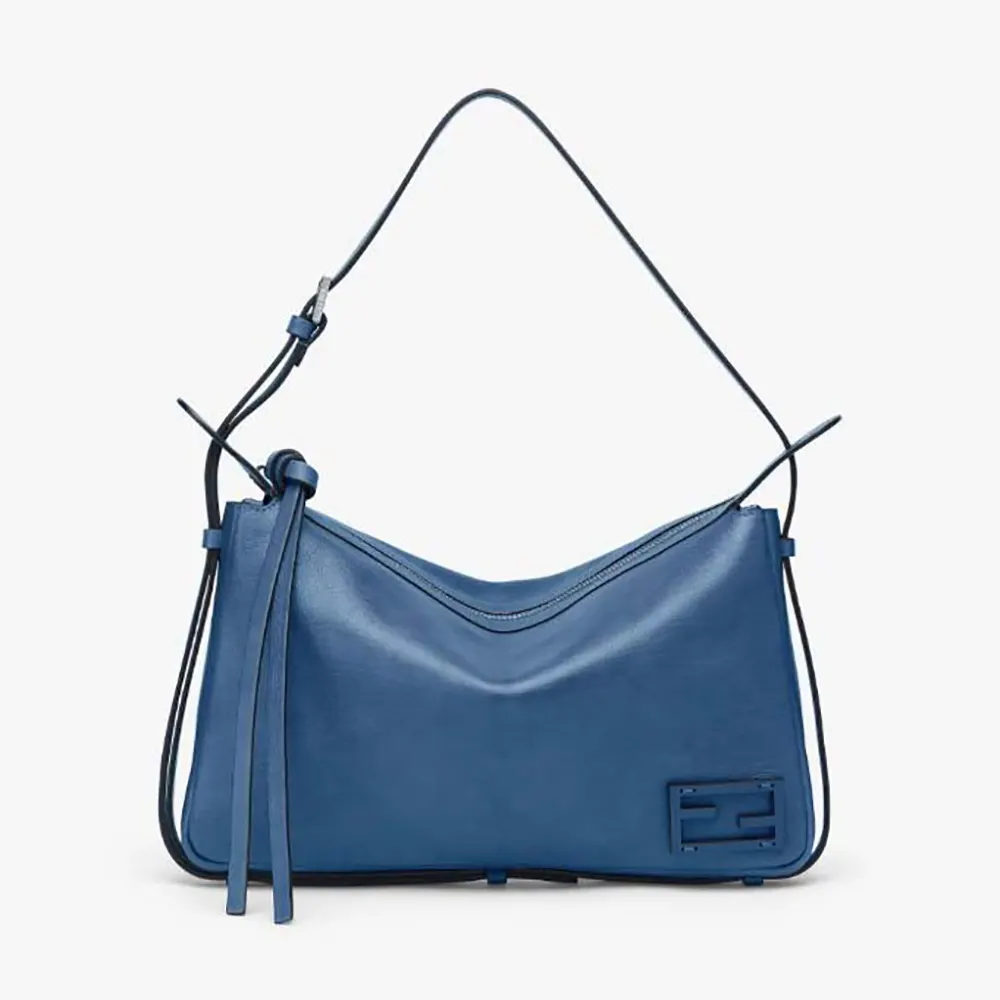 Front view of Fendi Unisex Simply Fendi Medium Blue Leather Bag