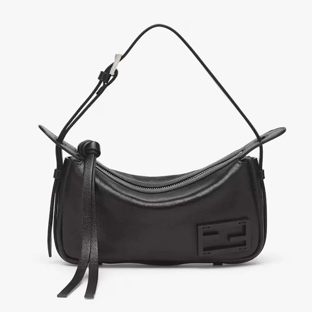 Front view of Fendi Unisex Simply Fendi Mini Black Leather Mini-bag