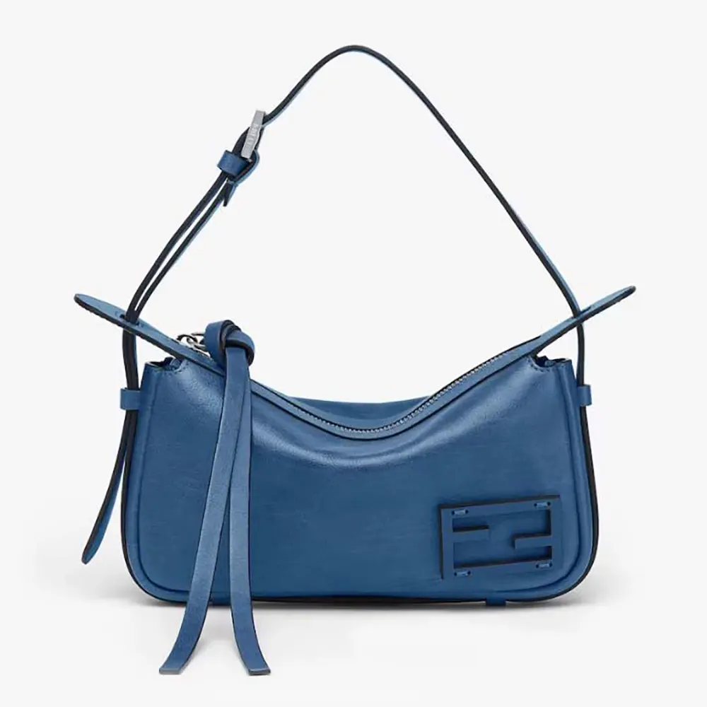 Front view of Fendi Unisex Simply Fendi Mini Blue Leather Mini-bag with logo