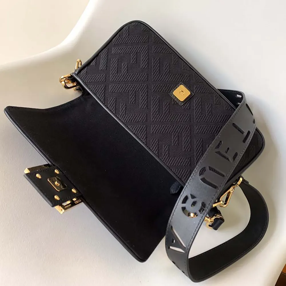 Fendi Women Baguette Black Denim Bag with FF Embroidery - image 4