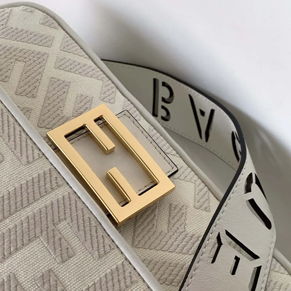 Fendi Women Baguette White Denim Bag with FF Embroidery - image 7
