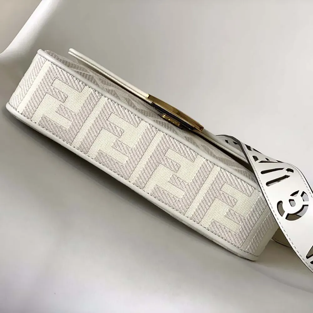 Fendi Women Baguette White Denim Bag with FF Embroidery - image 6