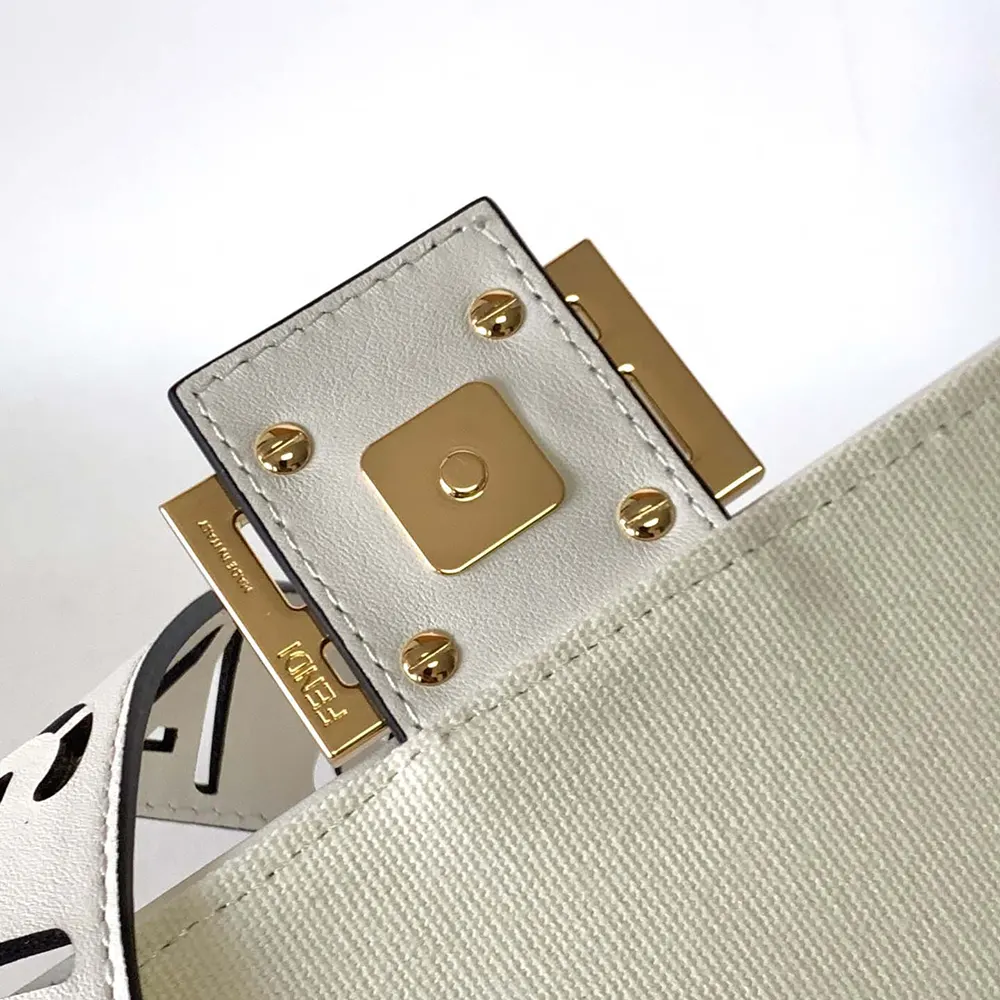 Fendi Women Baguette White Denim Bag with FF Embroidery - image 9