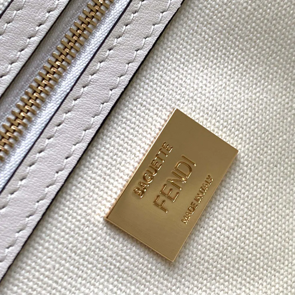 Fendi Women Baguette White Denim Bag with FF Embroidery - image 8
