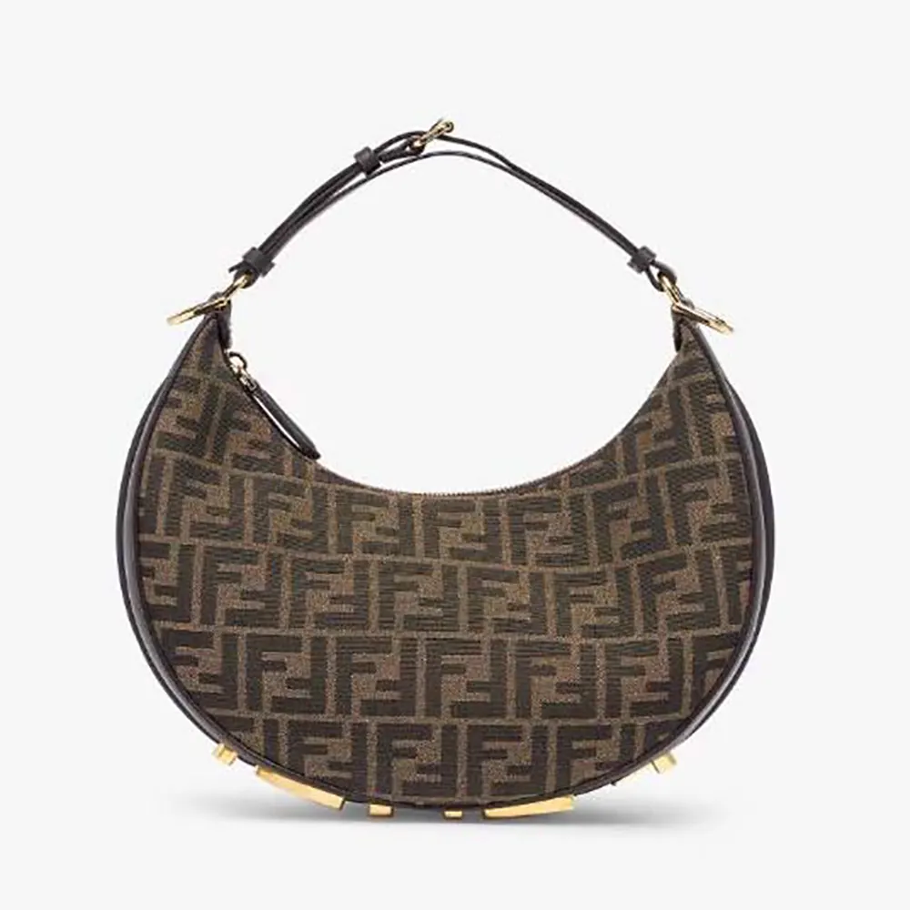 Front angle of Fendi Women Fendigraphy Small Brown FF Jacquard Fabric Bag