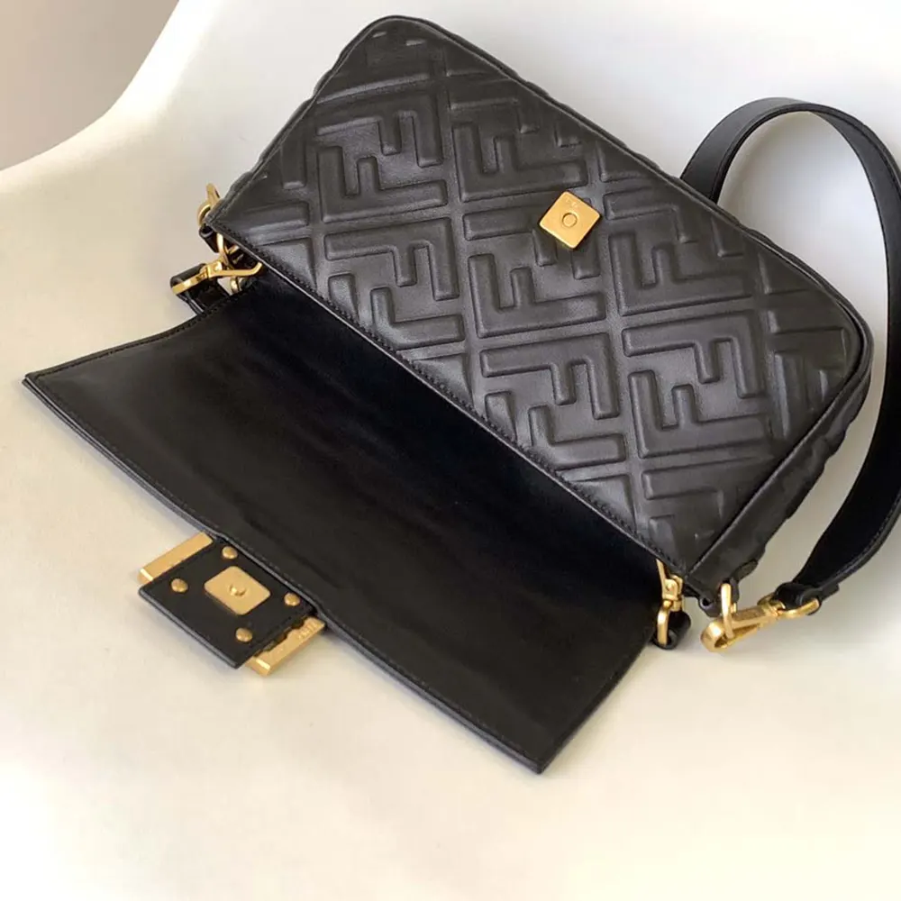 Fendi Women Medium Baguette Black Leather Bag - image 5