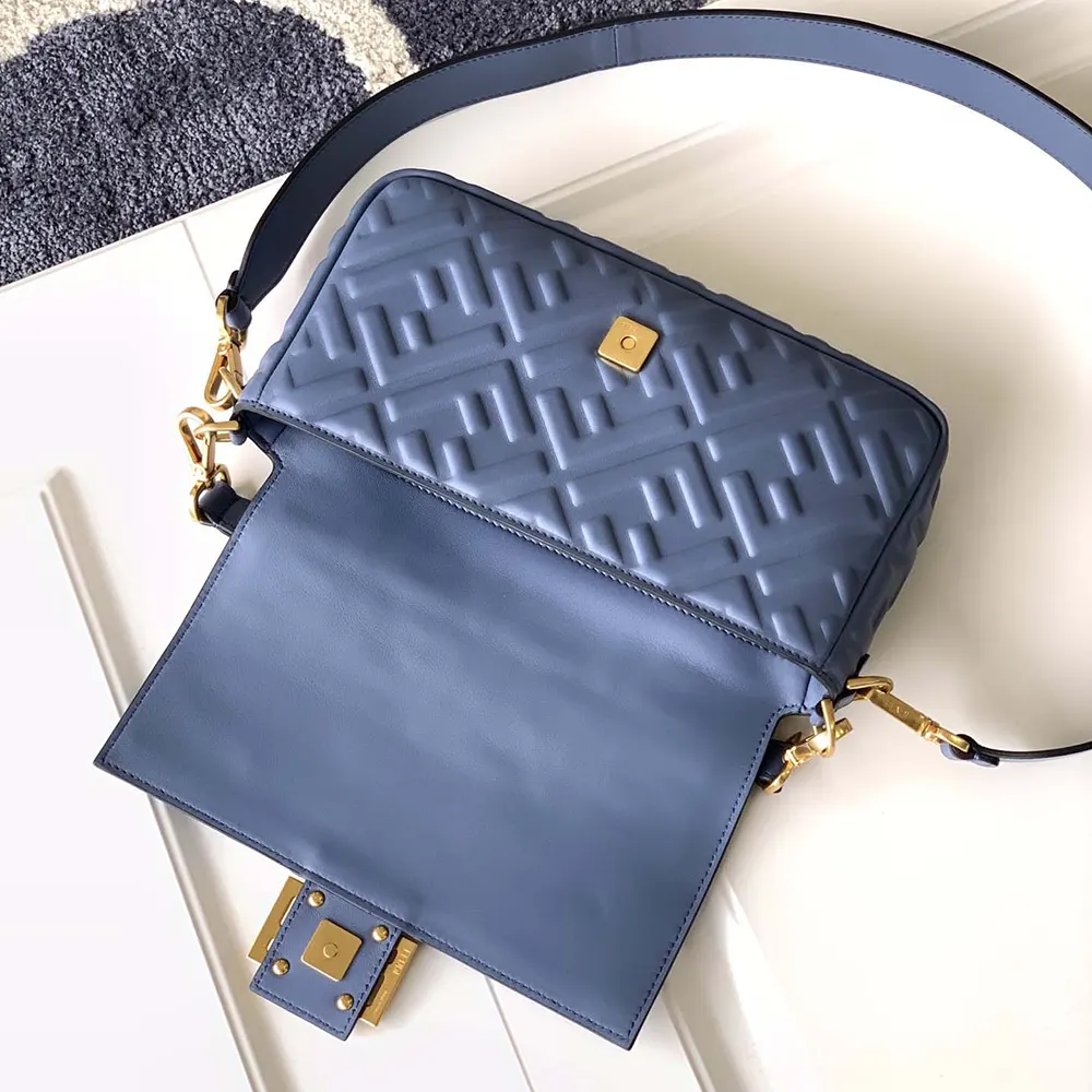 Fendi Women Medium Baguette Blue Leather Bag - image 5