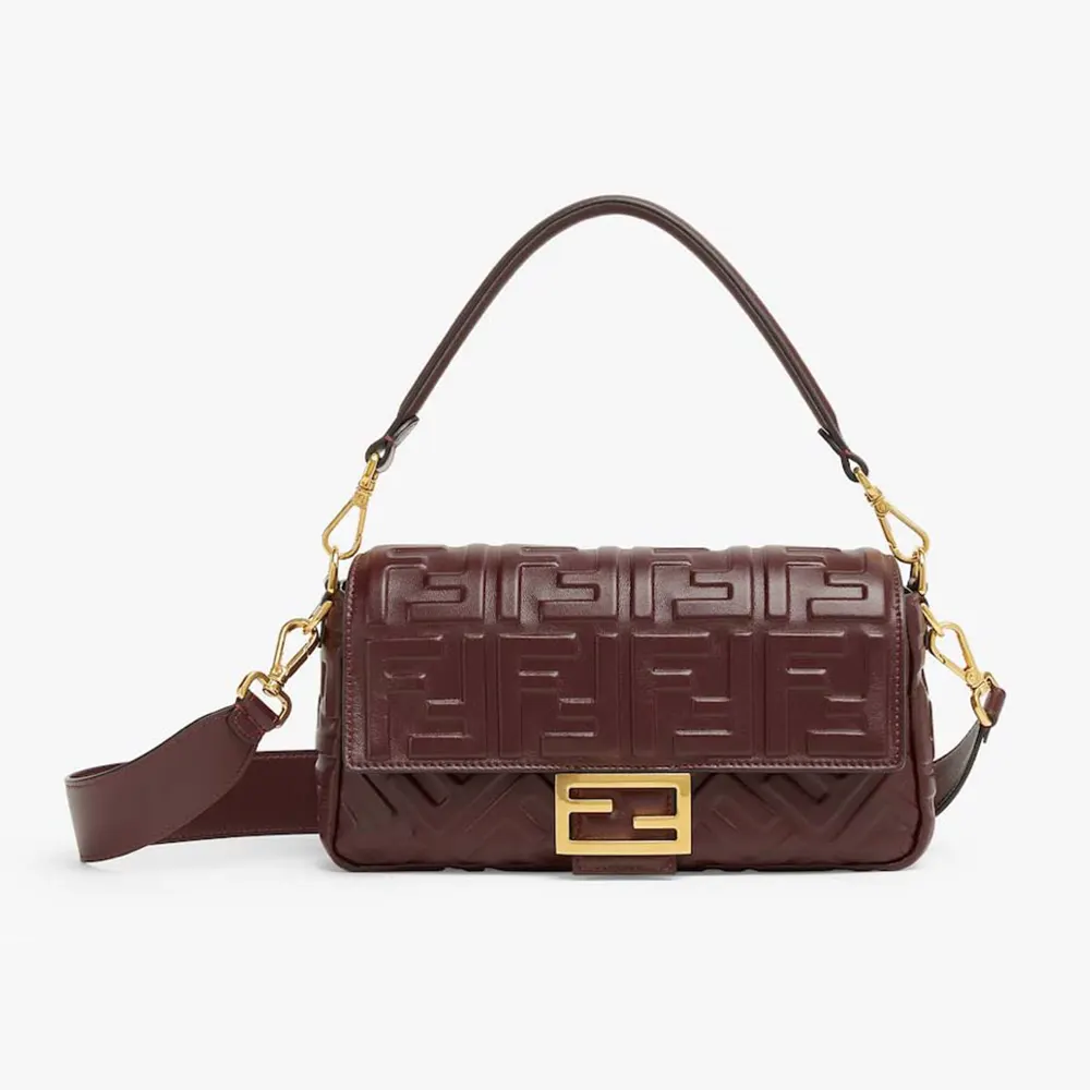Front view of Fendi Women Medium Baguette Maroon Leather Bag