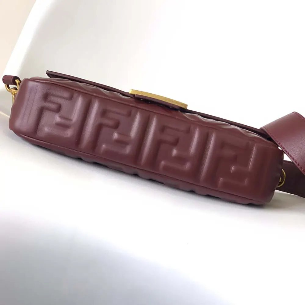 Fendi Women Medium Baguette Maroon Leather Bag - image 5