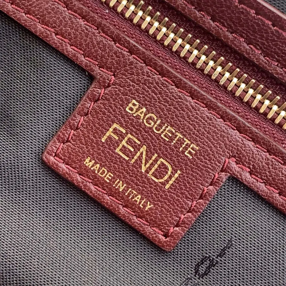 Fendi Women Medium Baguette Maroon Leather Bag - image 10