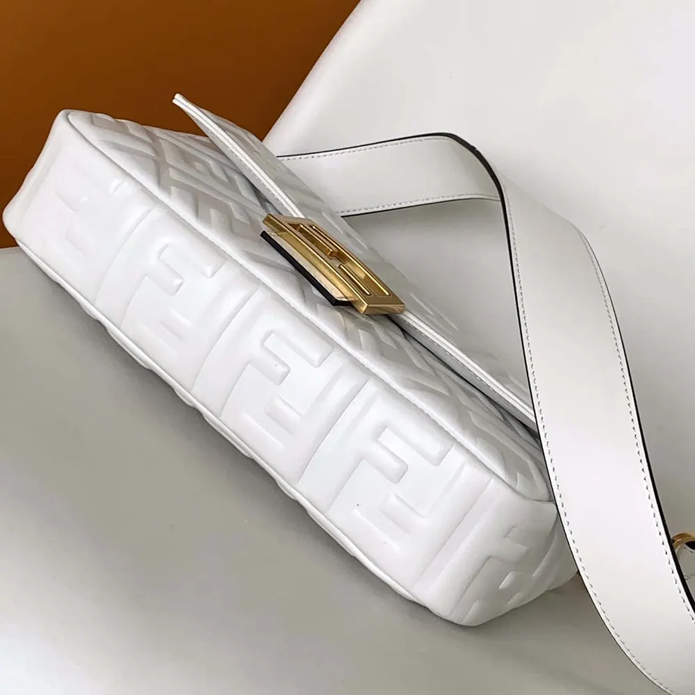 Fendi Women Medium Baguette White Leather Bag - image 5