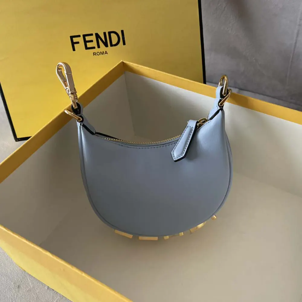 Side angle showing silver hardware on Fendi Nano Fendigraphy bag