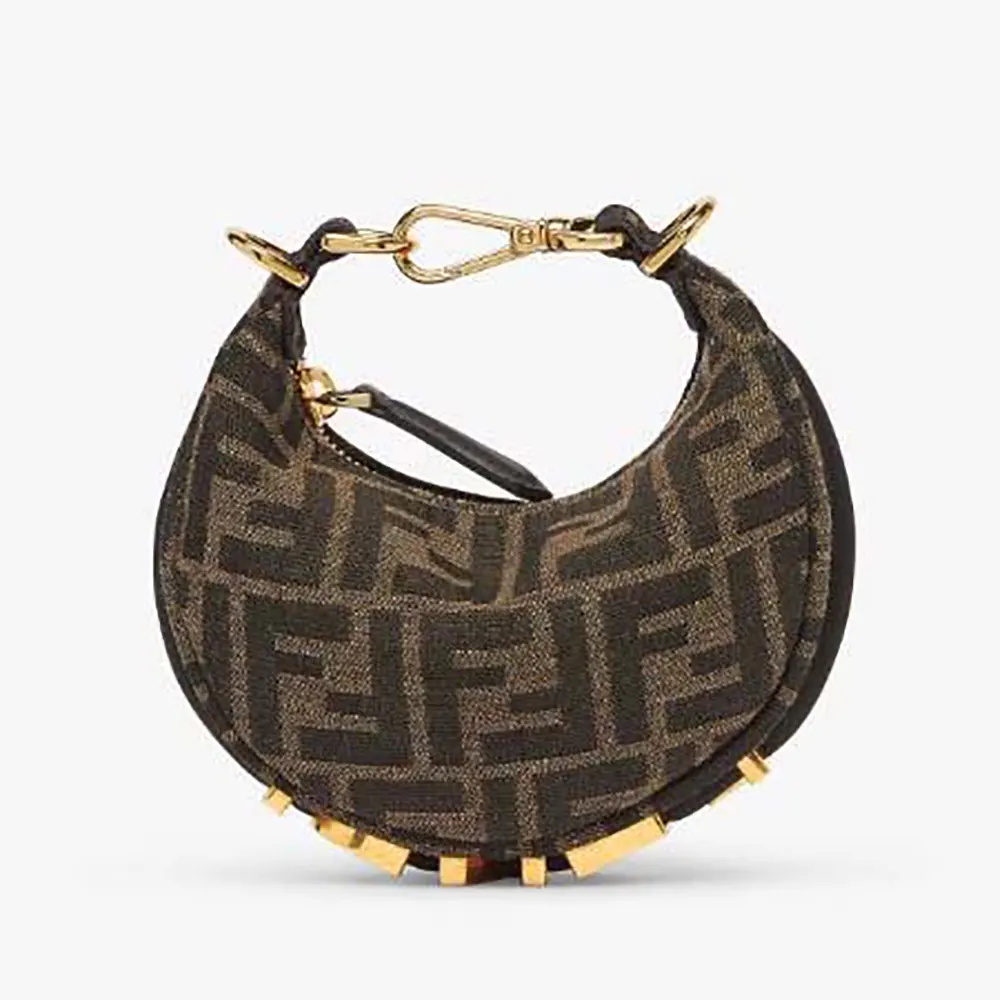Front view of Fendi Women Nano Fendigraphy Brown Fabric Charm