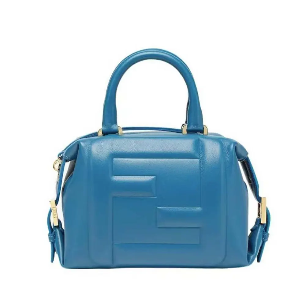 Front view of Fendi Women Nappa FF Mini Cube Bag-Blue showing flap closure