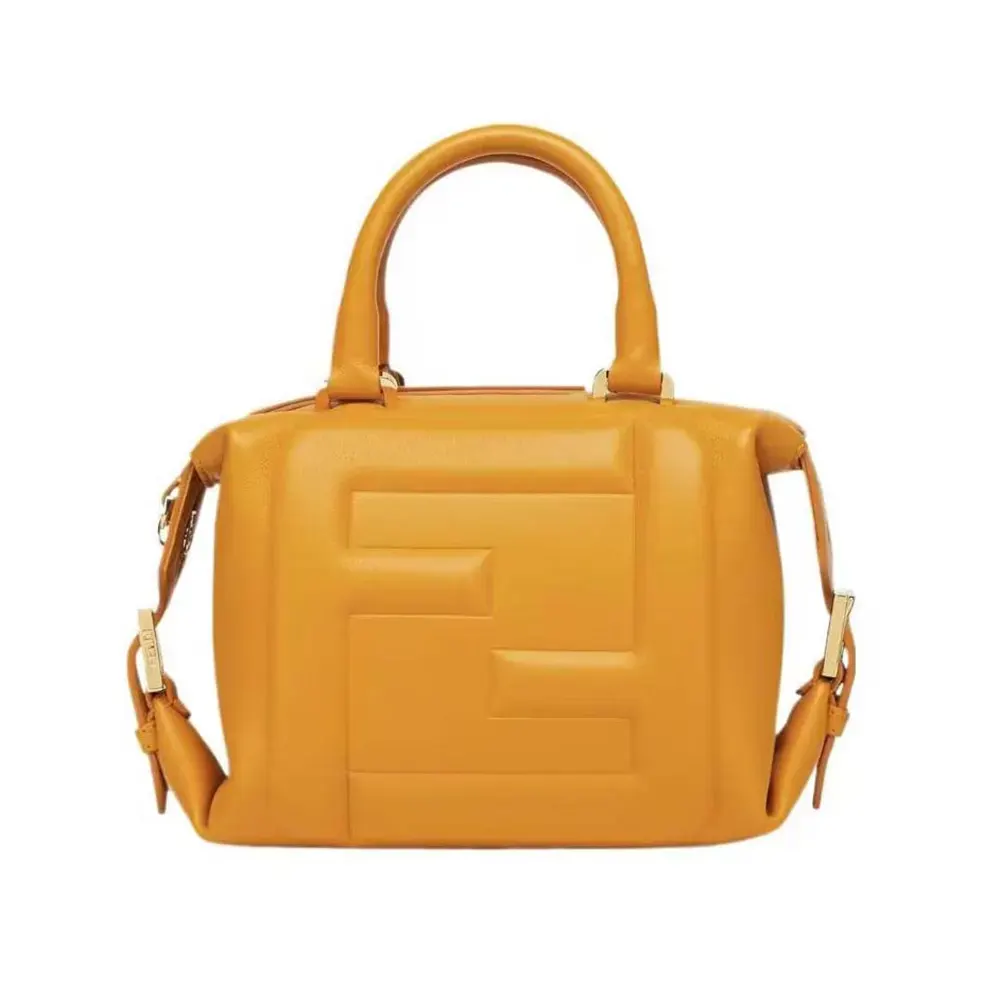 Front view of Fendi Women Nappa FF Mini Cube Bag-Orange showing FF logo