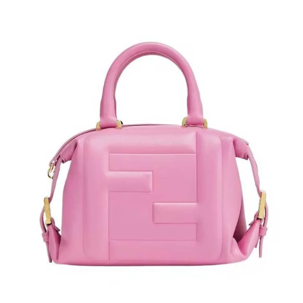 Front view of Fendi Women Nappa FF Mini Cube Bag-Pink with flap closed