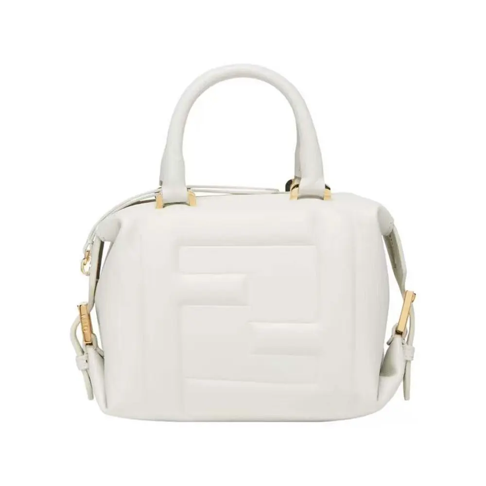 Front view of Fendi Women Nappa FF Mini Cube Bag-White with embossed logo