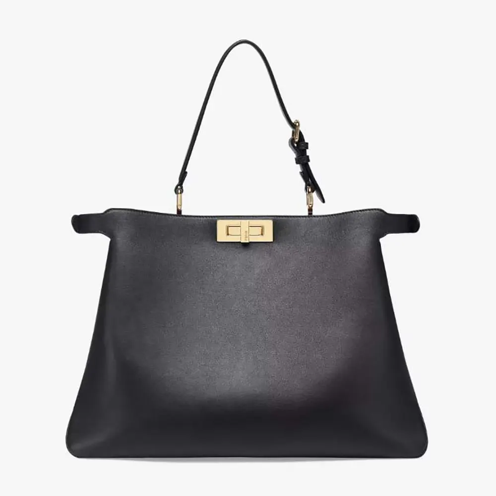 Front view of Fendi Women Peekaboo Soft Large Black Leather Bag