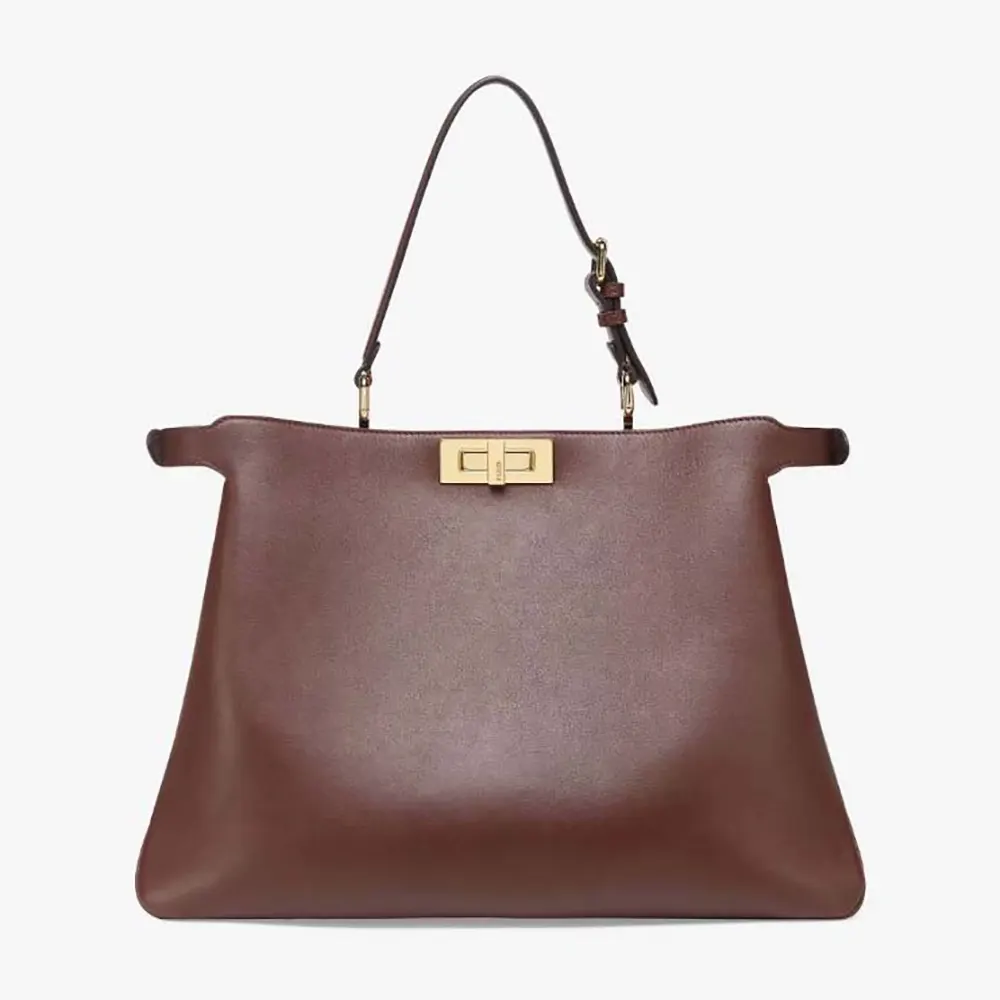 Front view of Fendi Women Peekaboo Soft Large Dark Brown Leather Bag