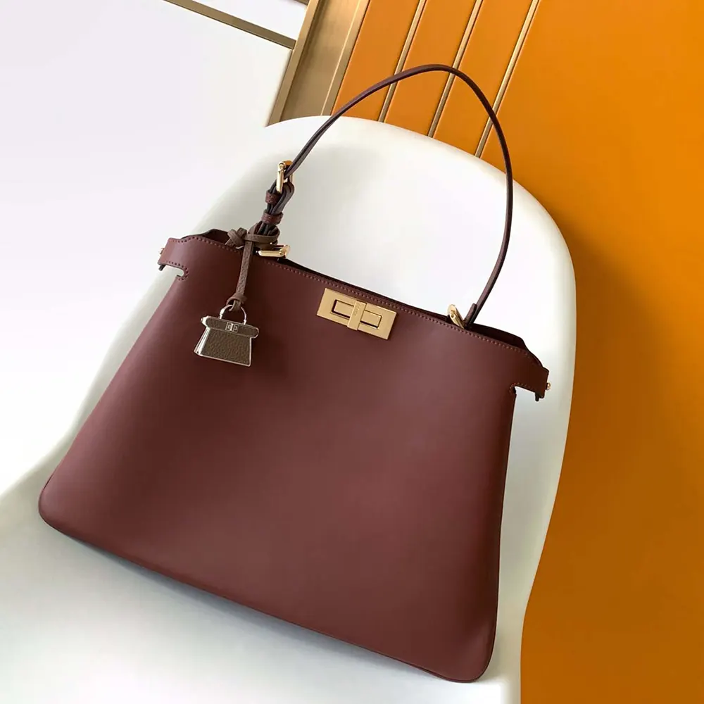 Side profile showing silhouette of Fendi Women Peekaboo Soft Large Dark Brown Bag