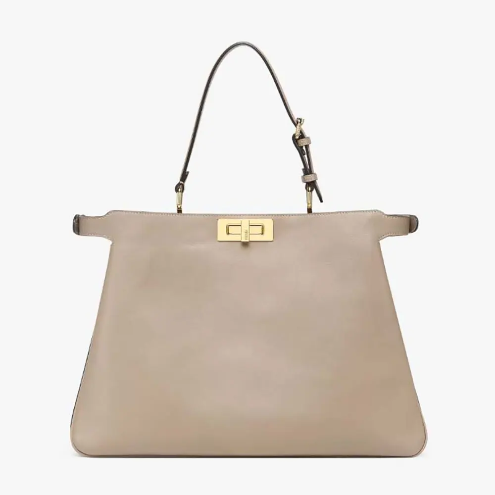 Front angled view of Fendi Women Peekaboo Soft Large Dove gray Leather Bag