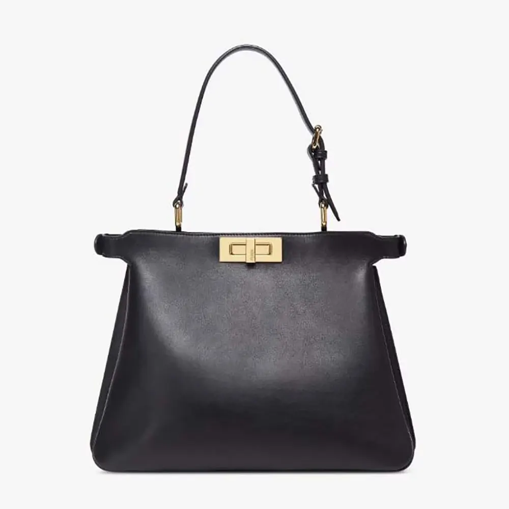 Front view of Fendi Women Peekaboo Soft Medium Black Leather Bag