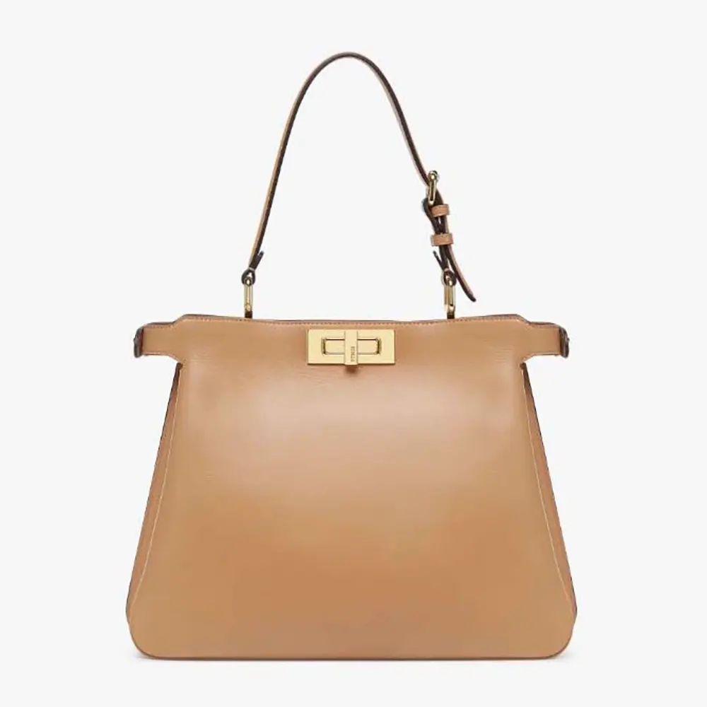 Front view of Fendi Women Peekaboo Soft Medium Cappuccino-colored Leather Bag