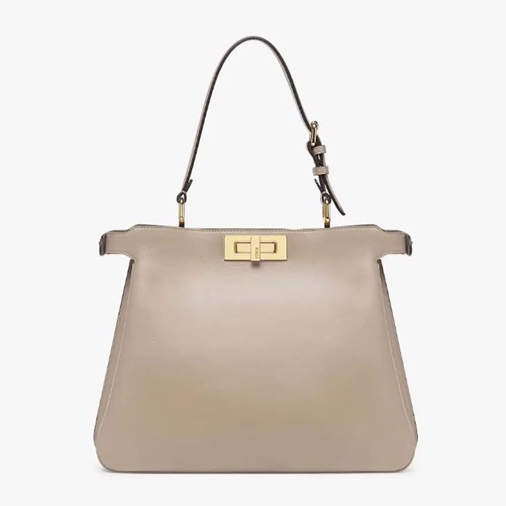 Front view of Fendi Women Peekaboo Soft Medium Dove Gray Leather Bag