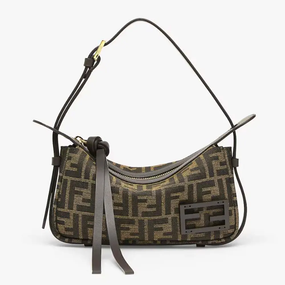 Front view of Fendi Women Simply Fendi Mini Brown FF Jacquard Fabric Mini Bag