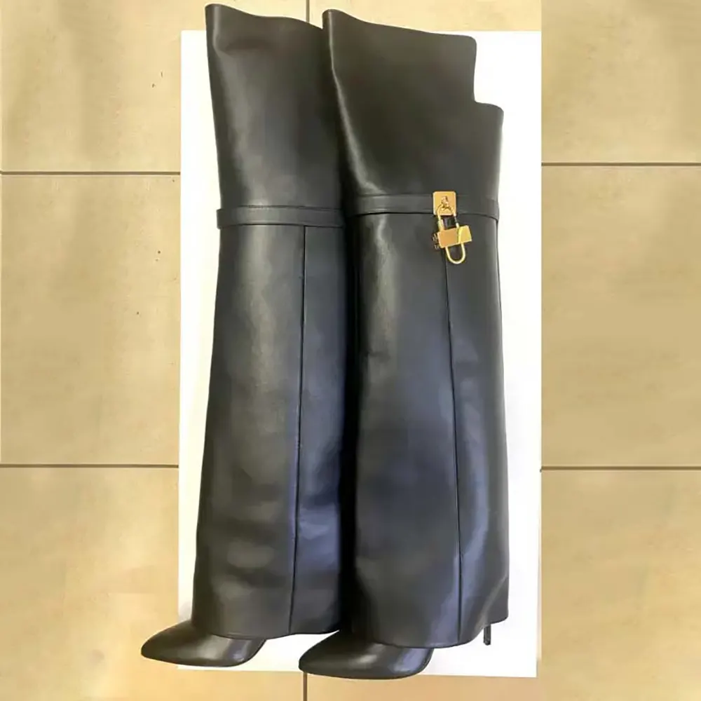 Givenchy Women Shark Lock Stiletto Over-the-knee Boots in Leather-Black - image 5