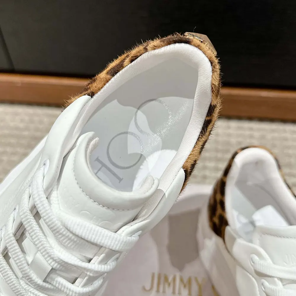 Jimmy Choo Women Diamond Maxi/F II Chalk Leopard Print Leather Trainers - image 7